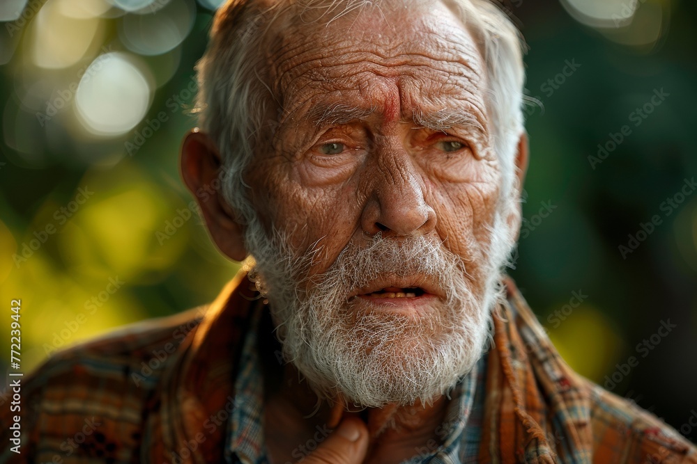 An elderly man, alone and sad, gazes into the distance, burdened by illness and loneliness. An elderly man, alone and sad, gazes into the distance, burdened by illness and loneliness.