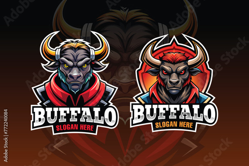buffalo mascot logo design. set of bull mascot for sport or gaming logo © Nurjen