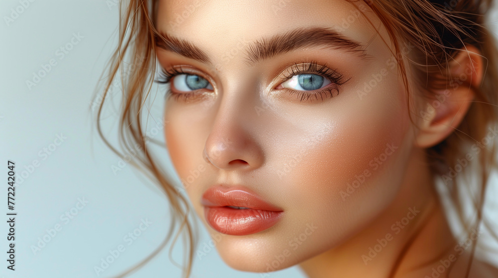 Naklejka premium Portrait of a beautiful young woman with natural make-up.