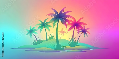 tropical beach, palm trees and rainbow © night