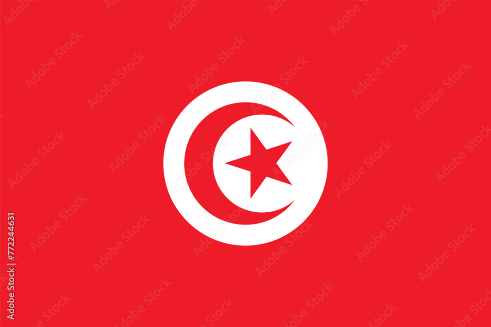 Flag of Tunisia. The Tunisian red flag with the Muslim crescent and star in the center. State symbol of the Tunisian Republic. Flag of Tunisia. The Tunisian red flag with the Muslim crescent and star in the center. State symbol of the Tunisian Republic.