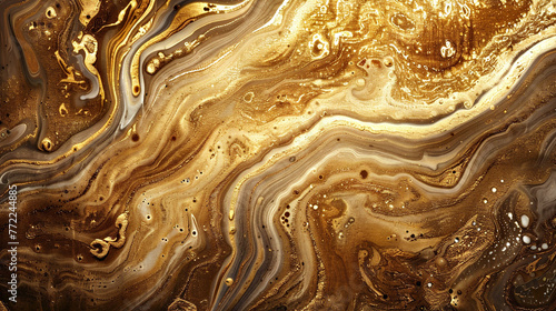 Fondo con textura de pintura veteada de arte fluido dorado photo