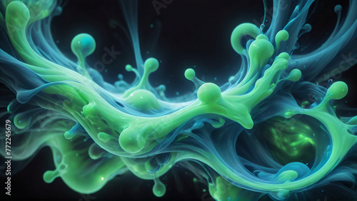Abstract liquid background. Futuristic fluid backdrop. Green blue color. Neon smoke. Wave shape. Flowing energy. Sci-fi stock illustration © Horsepowermini
