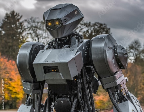 Park Guardian: Large Robot Standing Tall Amidst Nature's Beauty