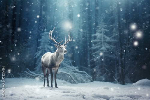 Picturesque Reindeer snow flakes nature. Frozen season. Generate Ai