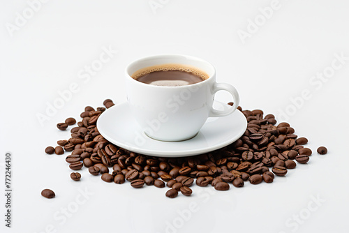 Coffee cup with coffee beans on a white background