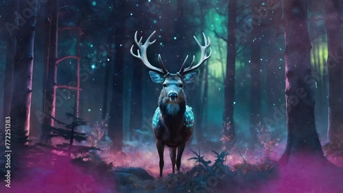 Wallpaper Mural deer against a pink misty evening forest background Torontodigital.ca