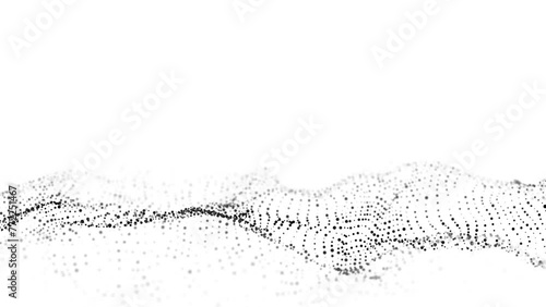 Abstract technology wave of particles. Big data visualization. Light background with motion dots. Artificial intelligence. 3d rendering.