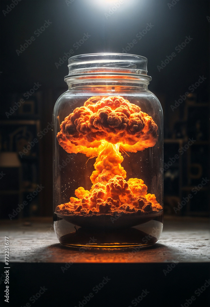 Nuclear explosion in a bottle, danger of nuclear war. Generative AI Nuclear explosion in a bottle, danger of nuclear war. Generative AI