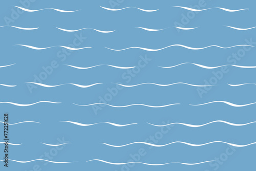 Seamless Wave Vector Pattern, watercolor water background. Wavy sea beach print, curly grunge paint lines.