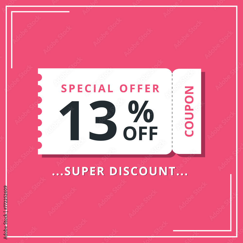 Discount coupon for special offer, super offer of 13% off. Discount banner vector illustration. Discount coupon for special offer, super offer of 13% off. Discount banner vector illustration.
