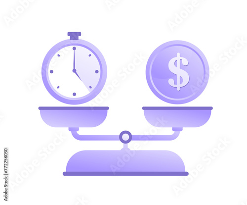 Time and money, finance concept, clock, cash, coin, bank, wealth, income, financial design, flat vector design illustration