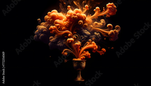 Vivid tangerine tendrils of smoke, floating and curling in the stark darkness.