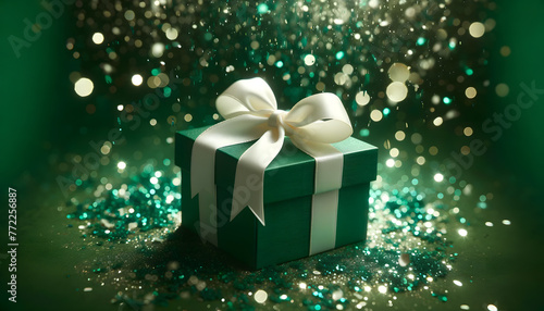 Emerald gift box with a white silky bow