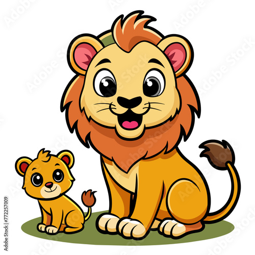 Lion with its baby vector art with silhouette 