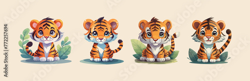 Adorable Little Tiger Cartoon: Flat Vector Illustration on Isolated White Background