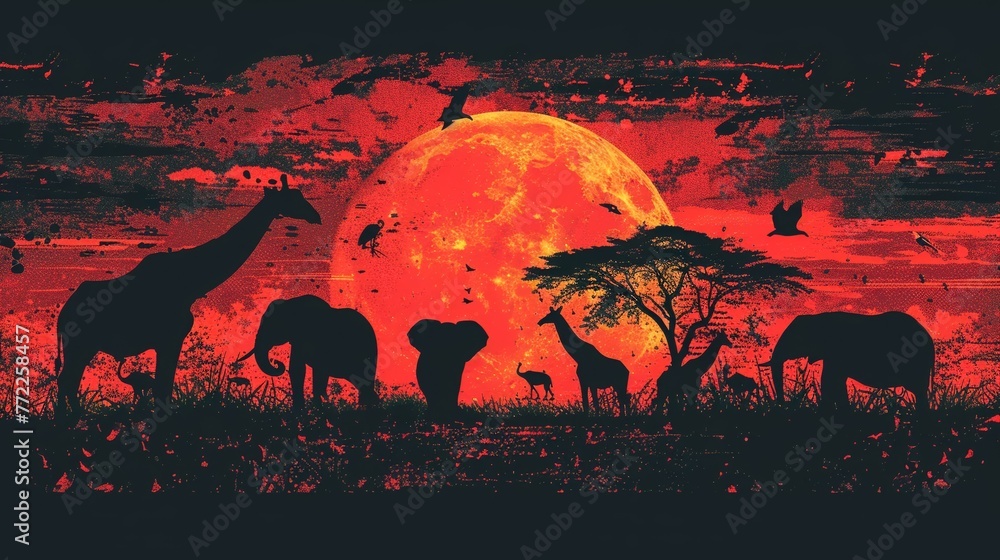 Endangered Species Day campaign image featuring silhouettes of endangered animals on a sunset background