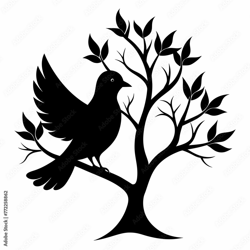 tree with birds vector silhouette tree with birds vector silhouette