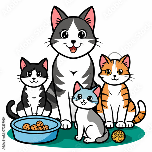 Feline Gathering: Vector Illustration of Cats Sitting Together
