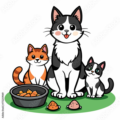 Feline Gathering: Vector Illustration of Cats Sitting Together