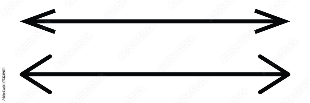 Double arrow sign. Horizontal long straight arrow with two left and right pointers. Black width symbol isolated on white background. Vector illustration. EPS file 25. Double arrow sign. Horizontal long straight arrow with two left and right pointers. Black width symbol isolated on white background. Vector illustration. EPS file 25.
