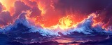 Fiery Lava Flows into the Churning Waves Forging New Land from the Elemental Forces of Nature