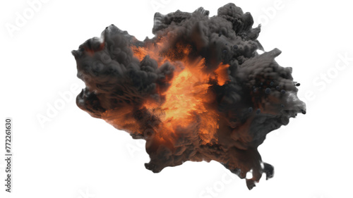 large fireball with smoke, png, isolated