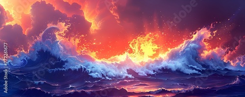Fiery Lava Flows into the Churning Waves Forging New Land from the Elemental Forces of Nature