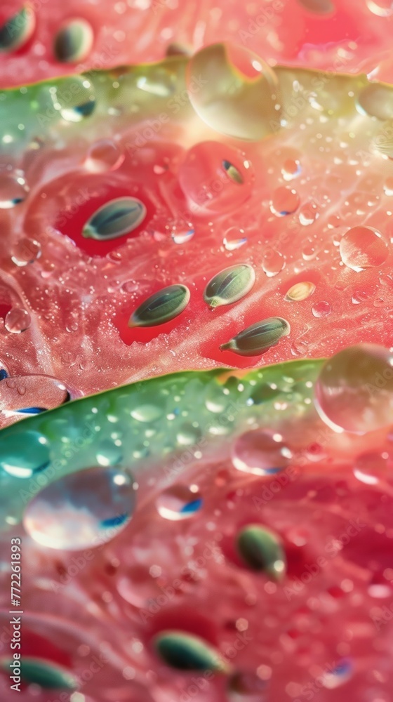 Juicy Delight: A mouthwatering slice of watermelon adorned with vibrant green leaves and tempting seeds Juicy Delight: A mouthwatering slice of watermelon adorned with vibrant green leaves and tempting seeds