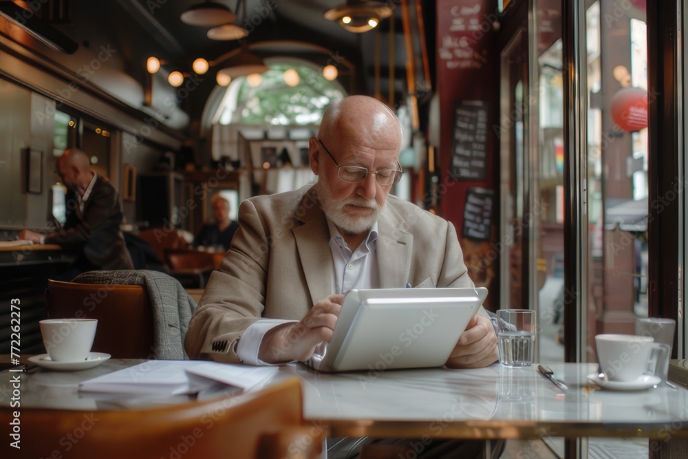 Businessman working in a coffee shop Businessman working in a coffee shop