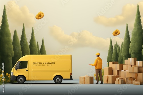 delivery or movers service van with cardboard boxes for fast delivery and logistic shipments concepts with empty mockup copyspace photo