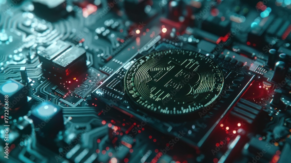 Fototapeta premium Wide banner featuring cold storage hardware wallet for digital assets, showcasing digital finance.