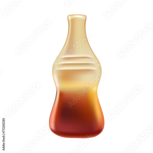 3D jelly candy of cola bottle shape and flavor, sweet chewy dessert vector illustration