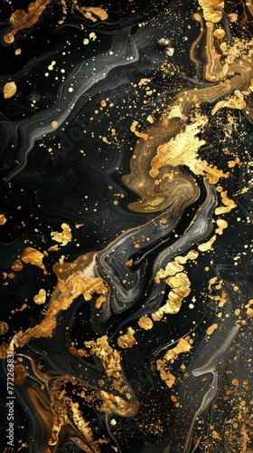 A gold and black painting with gold specks © Irfanan