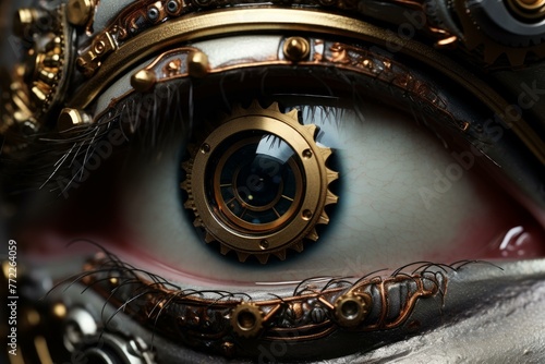 Vintage Robot eye steampunk. Science gear man. Generate Ai