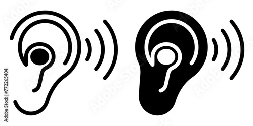 ofvs565 OutlineFilledVectorSign ofvs - ear hearing aid vector icon . isolated transparent . black outline filled version . AI 10 / EPS 10 . g11908