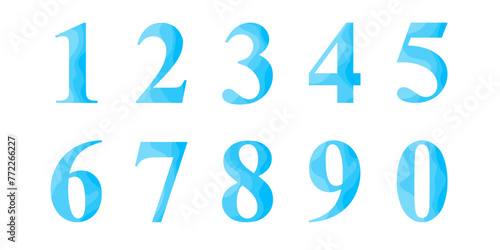 Light blue digits 
Set of trendy blue numbers of 1, 2, 3, 4, 5, 6, 7, 8, 9, 0 for poster, t shirt, milestones cards, greetings, sale banner, printing, birthday