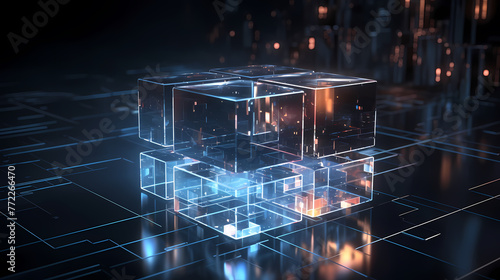 Abstract three-dimensional cube, blockchain technology concept