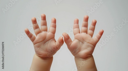 Closeup photorealistic image of baby fingers spread, white background ,ultra HD,clean sharp