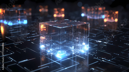 Abstract three-dimensional cube, blockchain technology concept