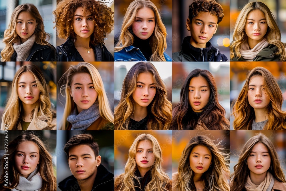 A collection of diverse young people posing for candid portraits with natural expressions and urban style. A collection of diverse young people posing for candid portraits with natural expressions and urban style.