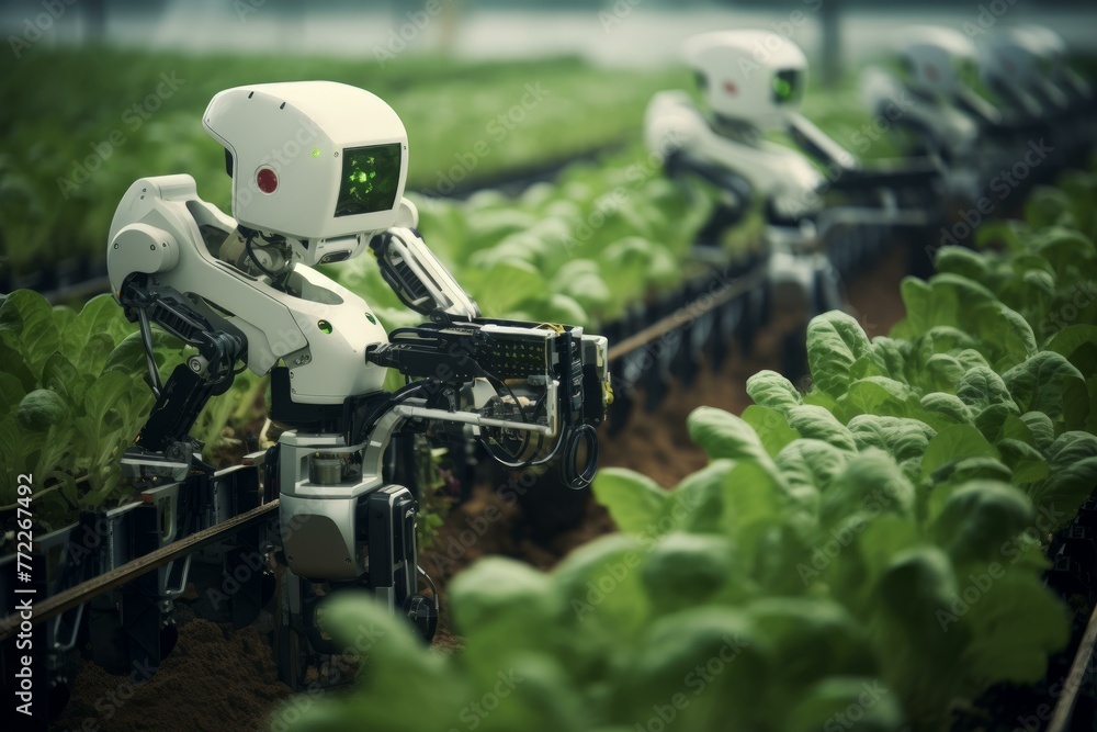 Automated Robotic farmers concept. Smart farmer. Generate Ai