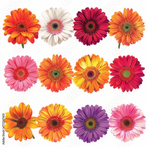Clip art illustration with various types of gerbera on a white background.  © wpw
