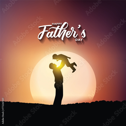 Father s Day poster or banner template with necktie and gift box on blue background. Greetings and presents for Father s Day in flat lay styling. Happy Fathers day creative concept.  