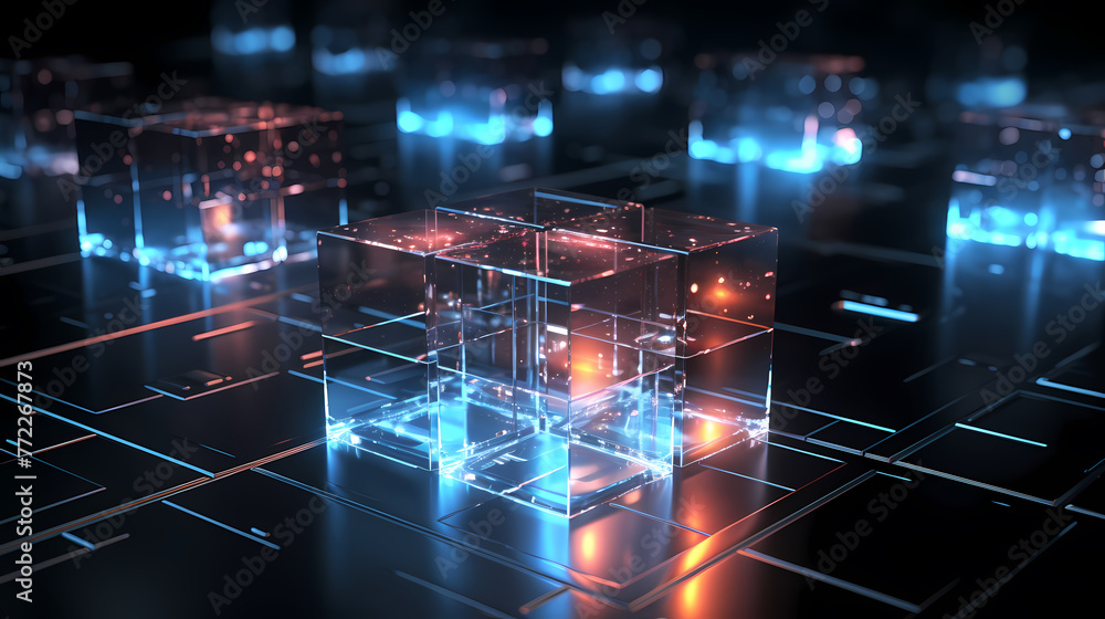 Abstract three-dimensional cube, blockchain technology concept Abstract three-dimensional cube, blockchain technology concept