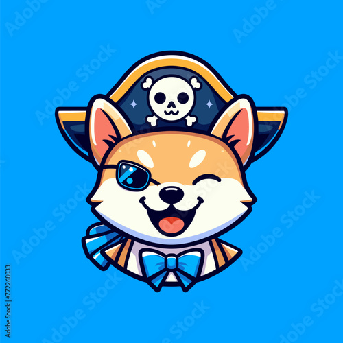 Adorable Shiba Inu pirate wearing an eye patch and a hat