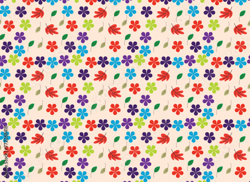 Indian Summer Seamless pattern in oriental geometric traditional style. Leaves, rowanberry and mushroom with coloured background blue, light colour. vector Designed by Vishal Singh