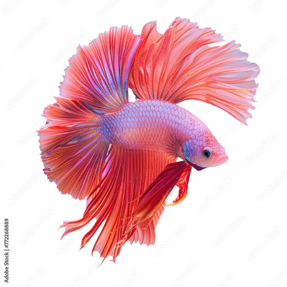 Fototapeta premium A magenta Betta fish with a long tail swims in an aquarium
