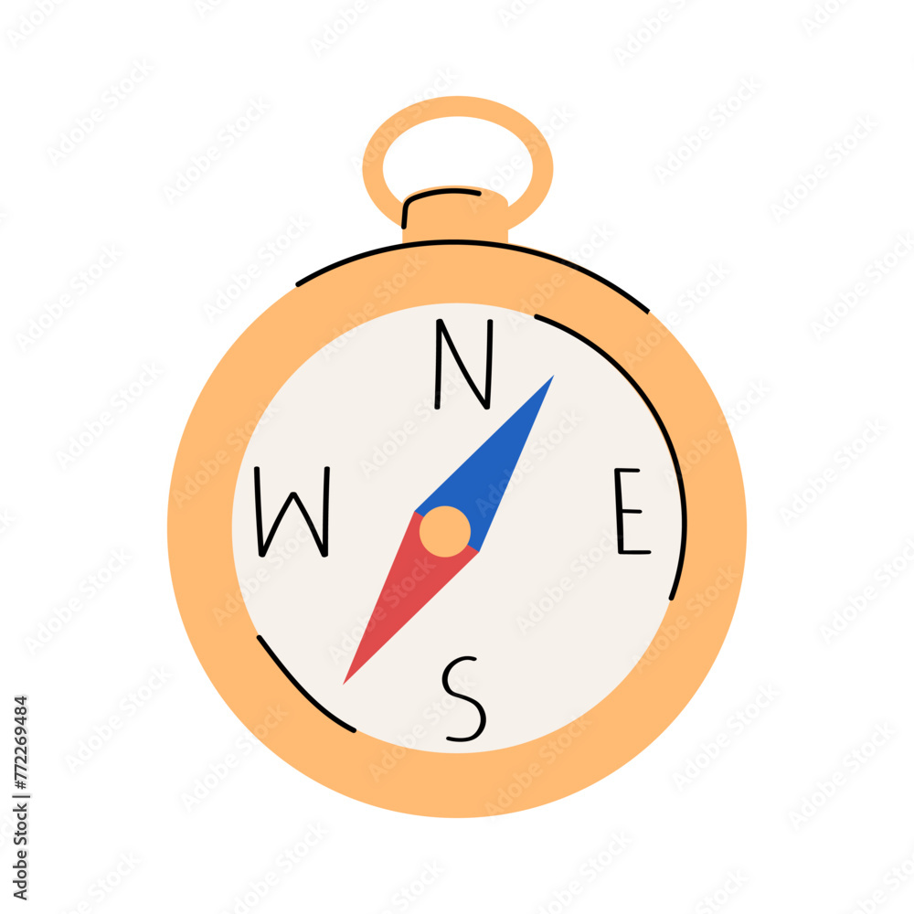 An illustration of a golden compass. Doodle navigation equipment. Isolated on white. An illustration of a golden compass. Doodle navigation equipment. Isolated on white.