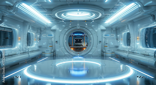 Fototapeta Naklejka Na Ścianę i Meble -  Interior space of a teleportation room, large room. Generative AI.